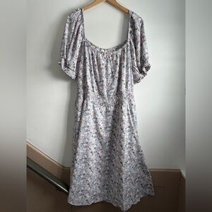 Hayden Floral Puff Sleeve Midi Dress - Cream and Blue